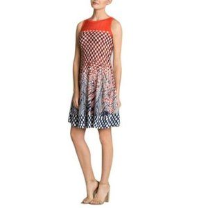 Nic + Zoe Fiore Print Fit & Flare Knit Sleeveless Red White Blue Twirl Dress